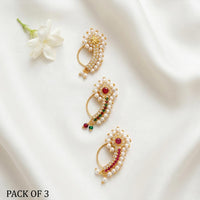 Js Fashion  PACK OF 3 Designer Traditional Maharashtrian Nose Ring Set for Women