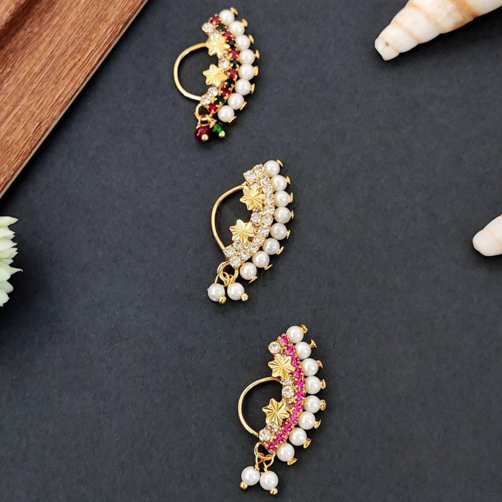 Js Fashion  PACK OF 3  Designer Floral Maharashtrian Nose Ring Set for women