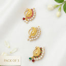 Js Fashion  PACK OF 3 Fancy High Gold Stone Studded Maharashtrian Nath Set