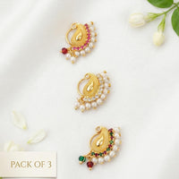 Js Fashion  PACK OF 3 Fancy High Gold Stone Studded Maharashtrian Nath Set