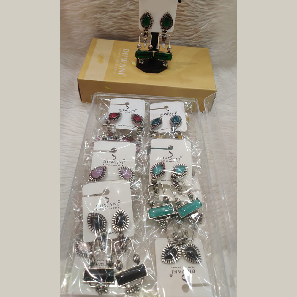 Dhwani Vintage Oxidised Bird And Pearl Drop Earrings(Pack of 12)