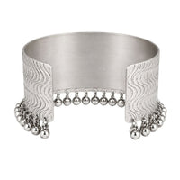 Etnico Traditional Navratri Ethnic Silver Oxidised Plated Adjustable Ghungroo Cuff Kada Bracelet for Women