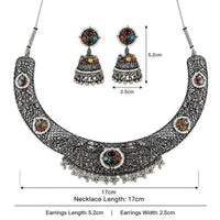 Etnico Traditional Navratri Oxidised Silver Plated Multicolour Choker Necklace with Jhumka Earrings Jewellery Set for Women (OXJ007)