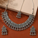 Etnico Traditional Navratri Oxidised Silver Plated Ghungroo Choker Necklace with Earrings and Maang Tikka Jewellery Set for Women (OXJ009)