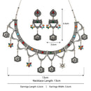 Etnico Traditional Navratri Oxidised Silver Plated Multicolour Tribal Choker Necklace with Dangle Earrings Jewellery Set for Women (OXJ010)