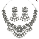 Etnico Traditional Navratri Oxidised Silver Plated Multicolour Choker Necklace with Earrings and Maang Tikka Jewellery Set for Women (OXJ011)