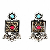 Etnico Traditional Navratri Oxidised Silver Plated Multicolour Long Necklace with Matching Earrings Jewellery Set for Women (OXJ012Mul)