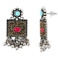 Etnico Traditional Navratri Oxidised Silver Plated Multicolour Long Necklace with Matching Earrings Jewellery Set for Women (OXJ012Mul)