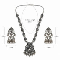 Etnico Traditional Navratri Oxidised Silver Plated Long Necklace with Jhumka Earrings Jewellery Set for Women (OXJ014S)