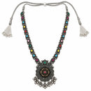Etnico Traditional Navratri Oxidised Silver Plated Multicolour Stone Long Necklace with Earrings Jewellery Set for Women (OXJ016Mul)