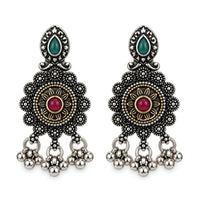 Etnico Traditional Navratri Oxidised Silver Plated Multicolour Stone Long Necklace with Earrings Jewellery Set for Women (OXJ016Mul)