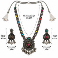 Etnico Traditional Navratri Oxidised Silver Plated Multicolour Stone Long Necklace with Earrings Jewellery Set for Women (OXJ016Mul)