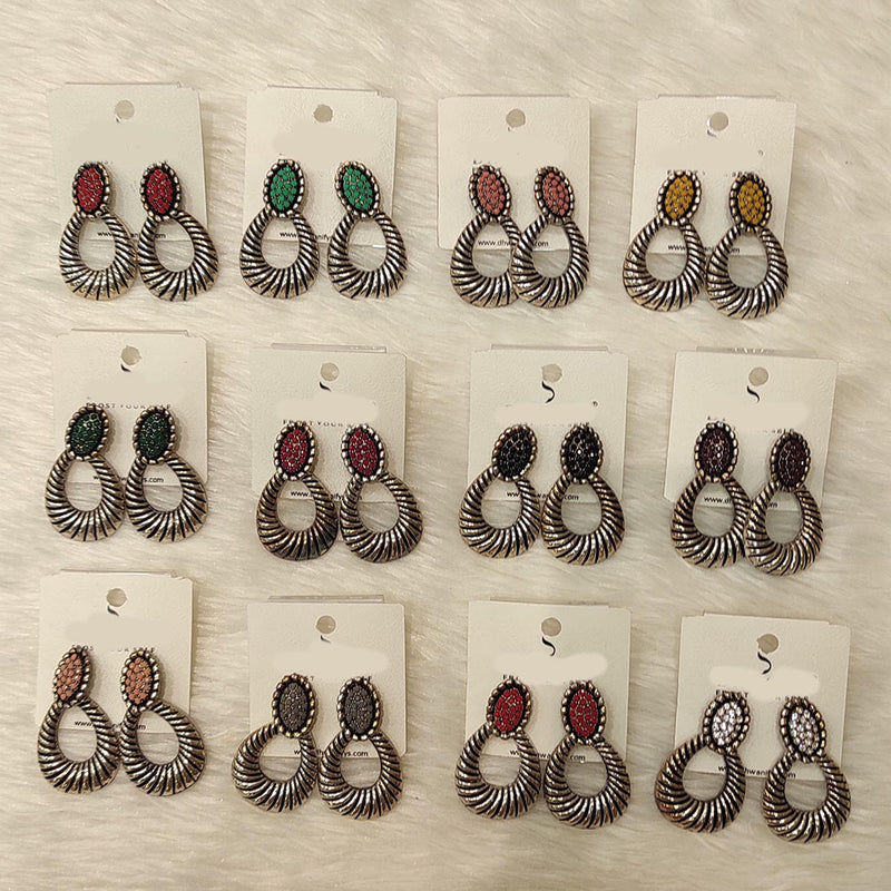 Dhwani Black Polish Austrian Stone Dangler Earrings ( Assorted Color)