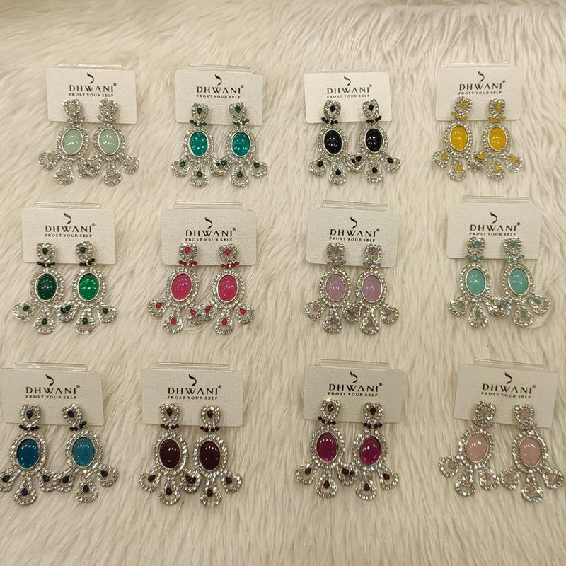 Dhwani Silver Plated Austrian Stone Dangler Earrings (Assorted Color)