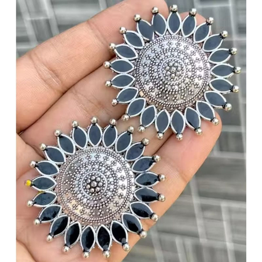 Bevy Pearls Vintage Style Oxidised Meenakari Stud Earrings (Pack of 3)