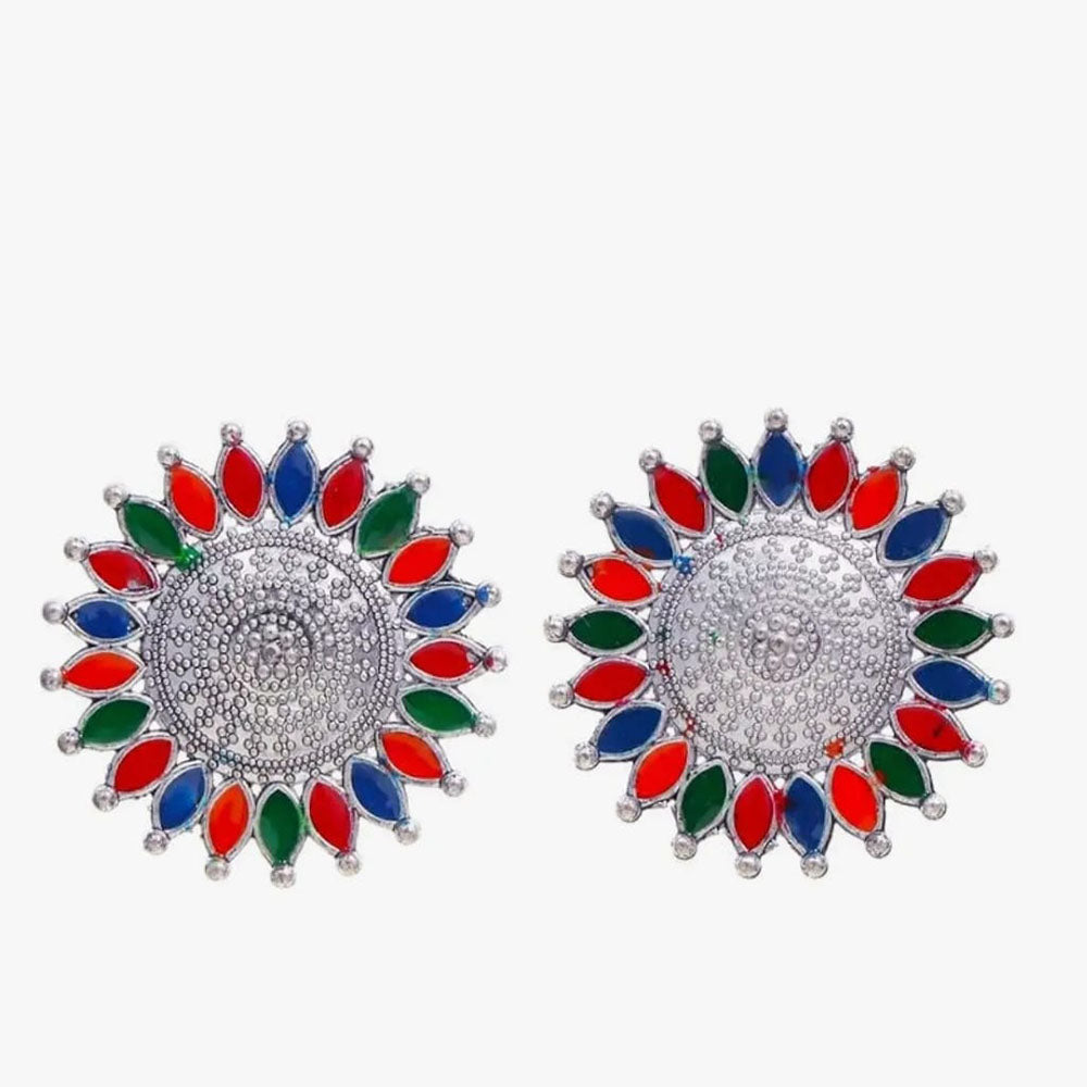 Bevy Pearls Vintage Style Oxidised Meenakari Stud Earrings (Pack of 3)