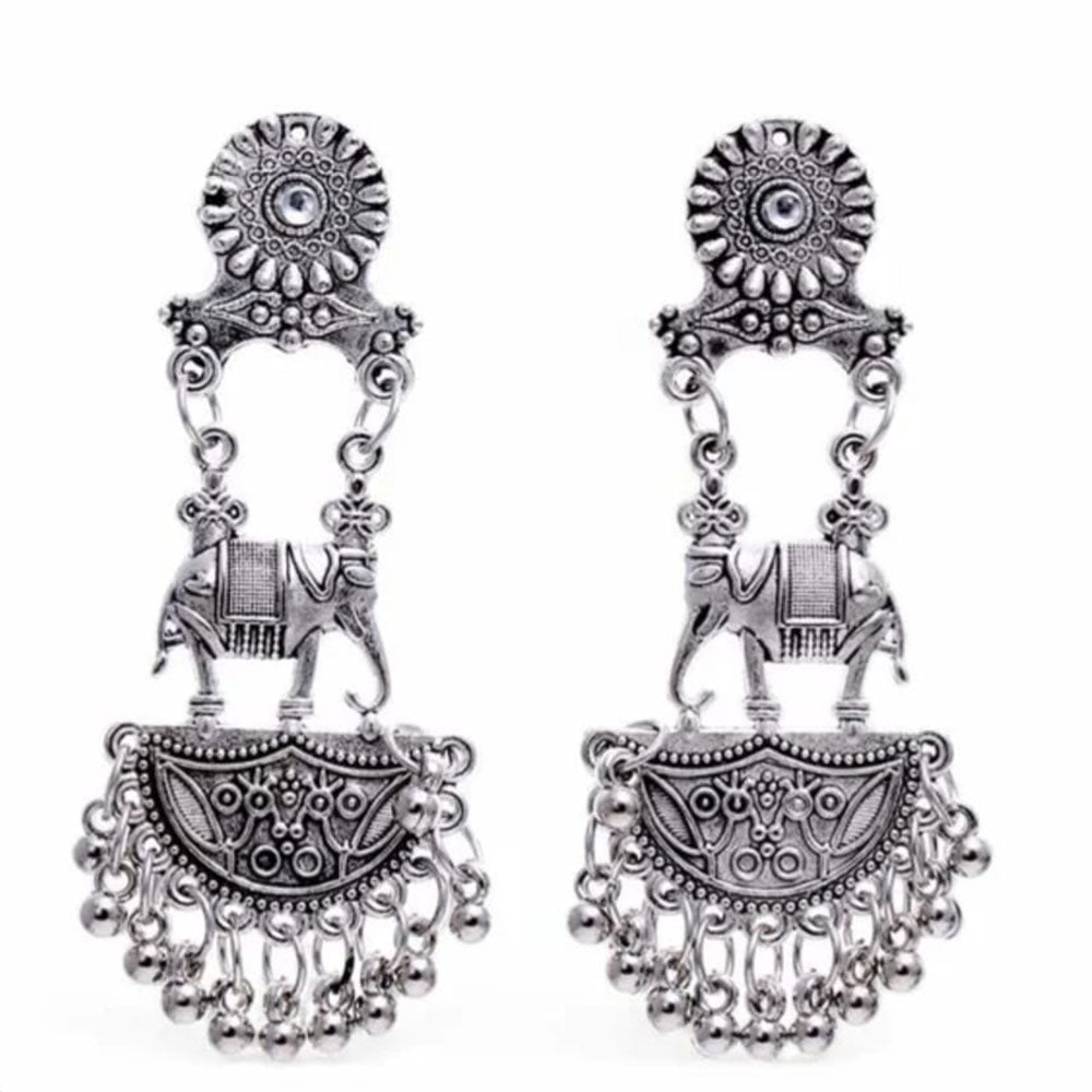 Beavy Pearls Antique Oxidised Elephant Dangler Earrings (Pack of 3)