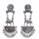 Beavy Pearls Antique Oxidised Elephant Dangler Earrings