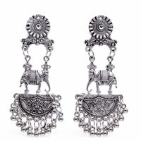 Beavy Pearls Antique Oxidised Elephant Dangler Earrings