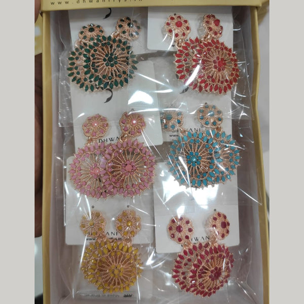 Dhwani Rose Gold Plated Pota Stone Dangler Earrings (Assorted Color)