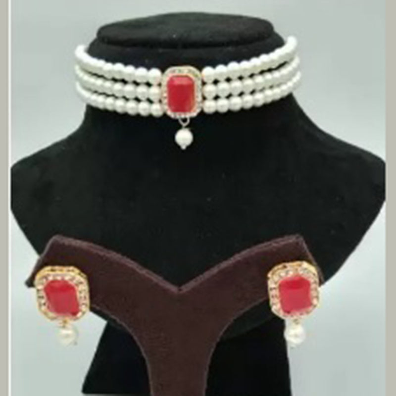 Shrishti Fashion Excellent White Pearl Centre Red Crystal Choker Necklace Set