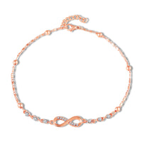 Mahi Rose Gold Plated Adjustable Chain Infinity Payal Anklet with White Shiny Crystals for Women & Girls (PL1100142ZWhi)
