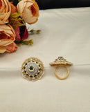 LAFZ  Dome Medallion Statement Ring with Micro-Pearl Border - PMRG13
