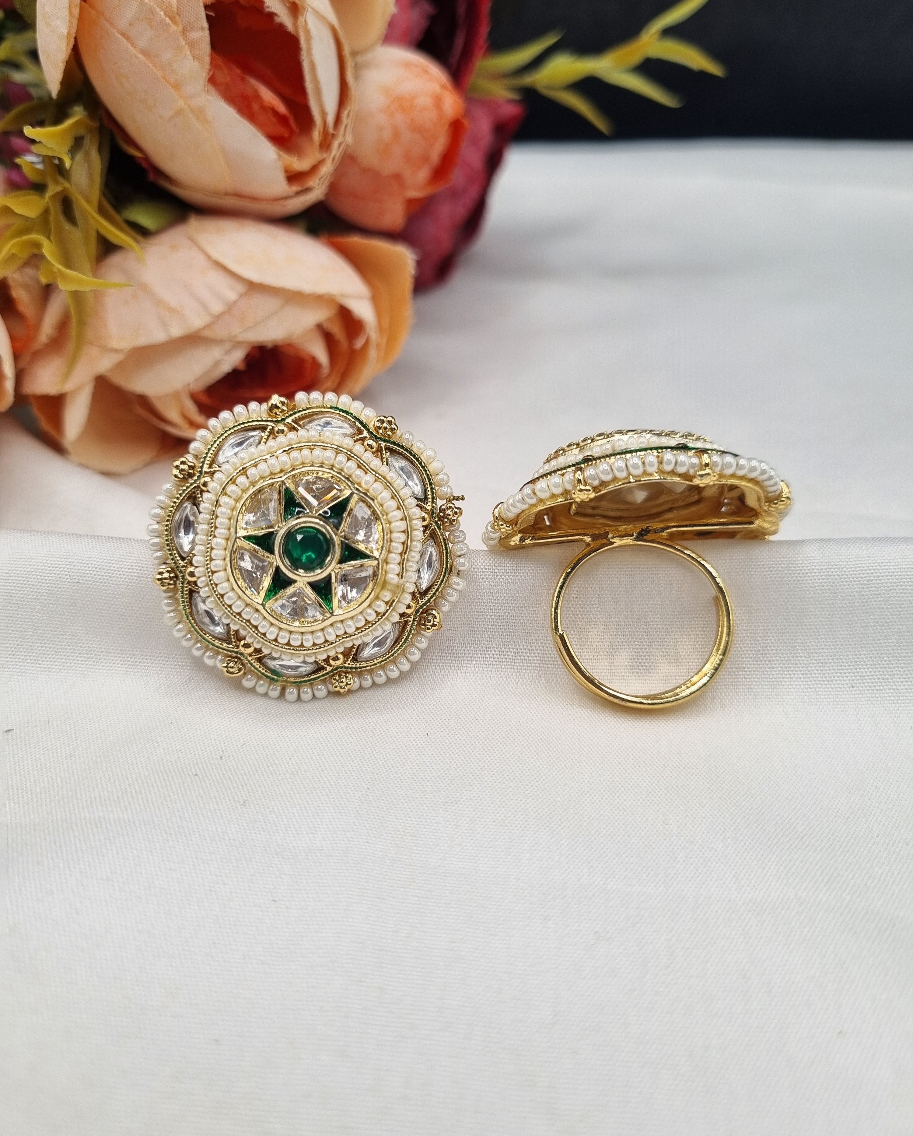 LAFZ  Star Motif Enamelwork & Pearl-Bead Statement Ring - PMRG2