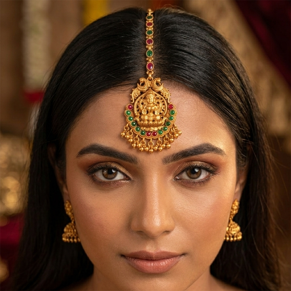 Lalso Lifestyle Elegant Pota Stone And Pearl Temple Maangtikka for Women