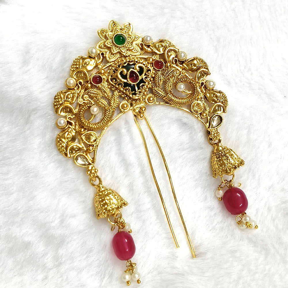 Lalso Lifestyle Designer Hair Jewellery Hair Accessories Aambada Khopa Veni Bun Brooch Juda Pin Hair Pin For Women