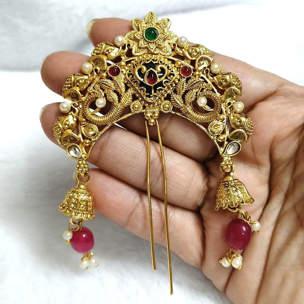Lalso Lifestyle Designer Hair Jewellery Hair Accessories Aambada Khopa Veni Bun Brooch Juda Pin Hair Pin For Women