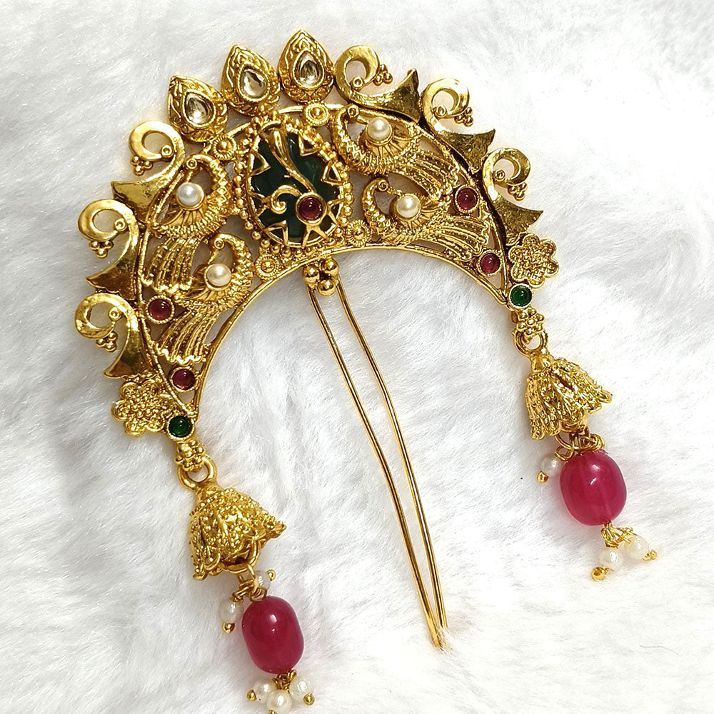 Lalso Lifestyle Designer Hair Jewellery Hair Accessories Aambada Khopa Veni Bun Brooch Juda Pin Hair Pin For Women