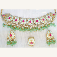 Midas Touch Glam Kundan Stone And Pearl Choker Necklace Set