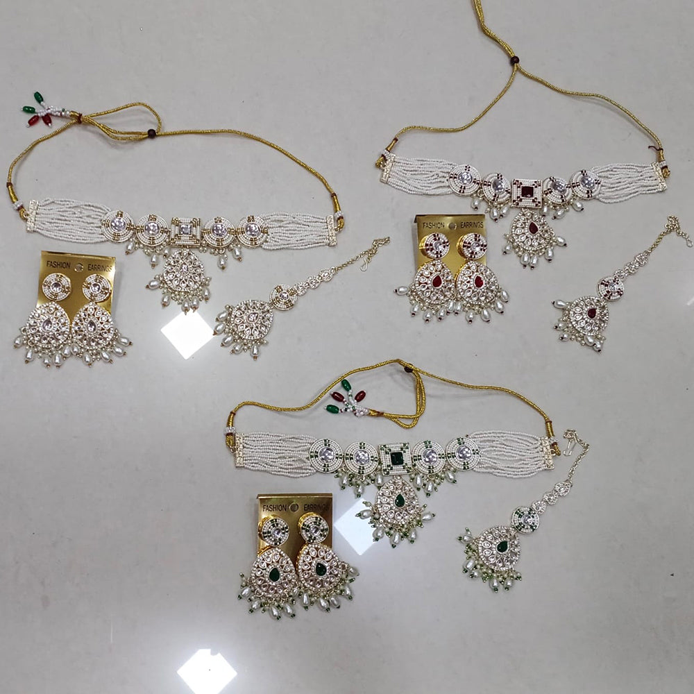 Midas Touch Glam Kundan Stone And Beaded Choker Necklace Set  (Assorted Designs)