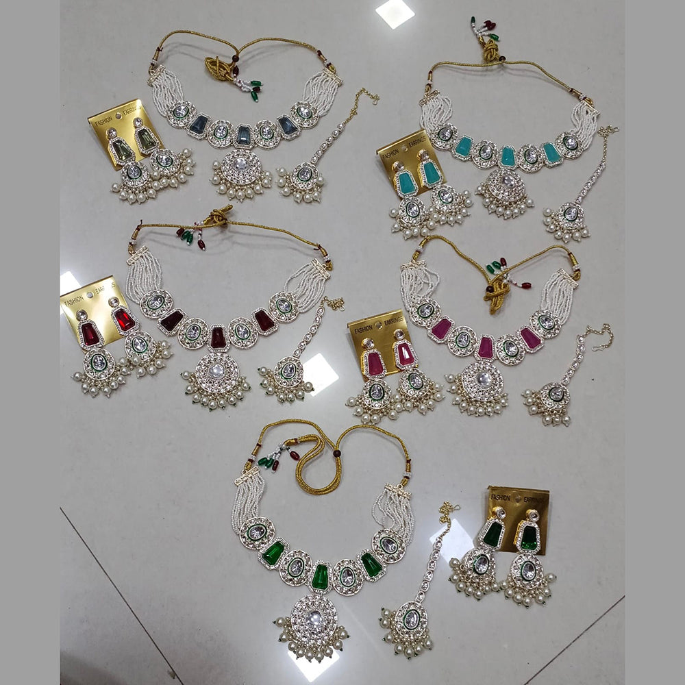 Midas Touch Glam Kundan Stone And Beaded Choker Necklace Set  (Assorted Designs)