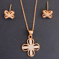 Js Fashion Stylish Rose Gold Finish Austrian Stone Chain Pendant Set