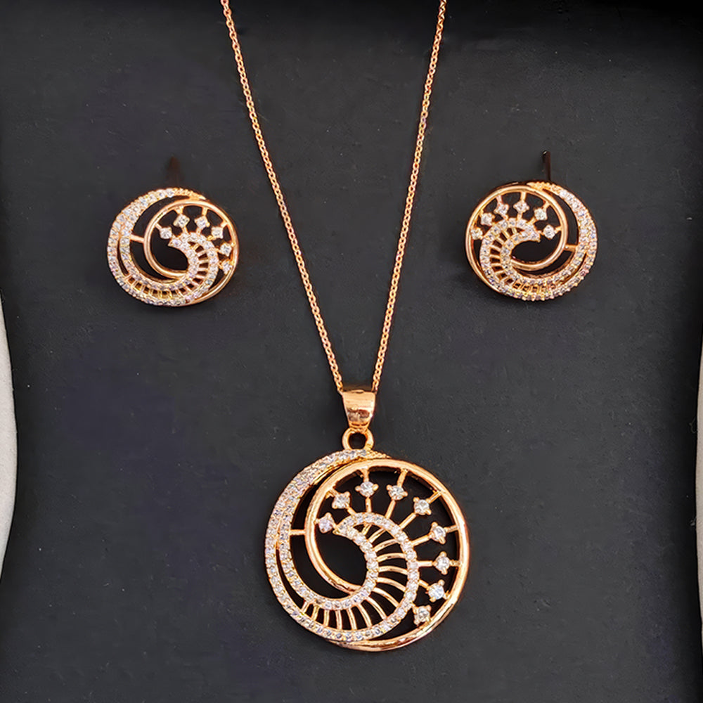 Js Fashion Rose Gold Stylish Austrian Stone Chain Pendant Set