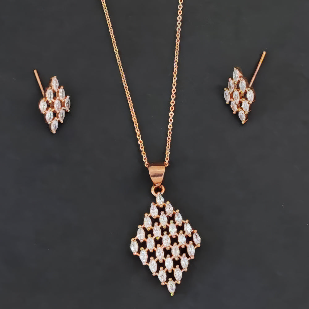Js Fashion Stylish Rose Gold Finish Crystal Stone Chain Pendant Set