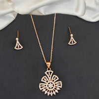 Js Fashion Stylish Rose Gold Finish Austrian Stone Chain Pendant Set