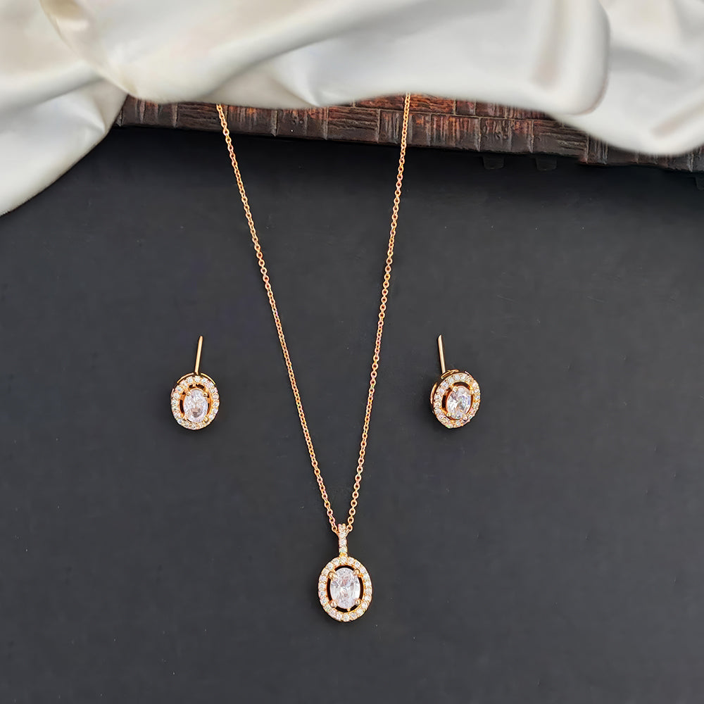 Js Fashion Stylish Rose Gold Finish Crystal Stone Chain Pendant Set