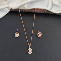 Js Fashion Stylish Rose Gold Finish Crystal Stone Chain Pendant Set