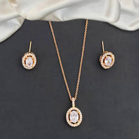 Js Fashion Stylish Rose Gold Finish Crystal Stone Chain Pendant Set
