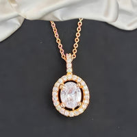 Js Fashion Stylish Rose Gold Finish Crystal Stone Chain Pendant Set