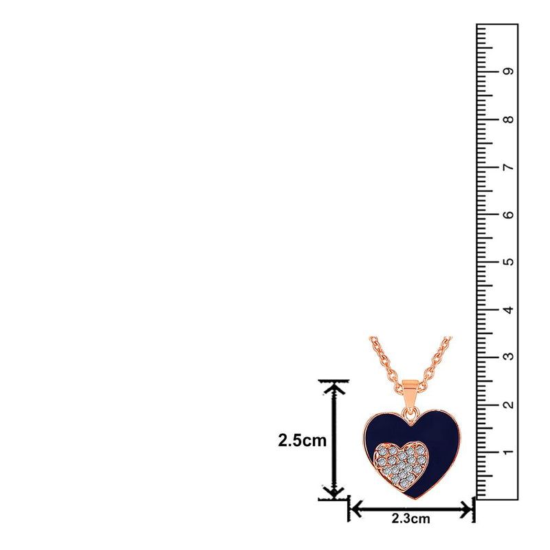 Mahi Rose Gold Plated Navy Blue Meenakari Work and Crystals Dual Heart Necklace Pendant for Women (PS1101866ZNBlu)