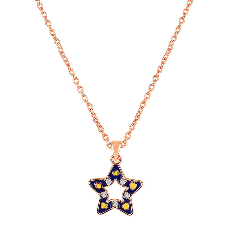 Mahi Rose Gold Plated Navy Blue & Yellow Meenakari Work and Crystals Star Necklace Pendant for Women (PS1101868ZNBlu)