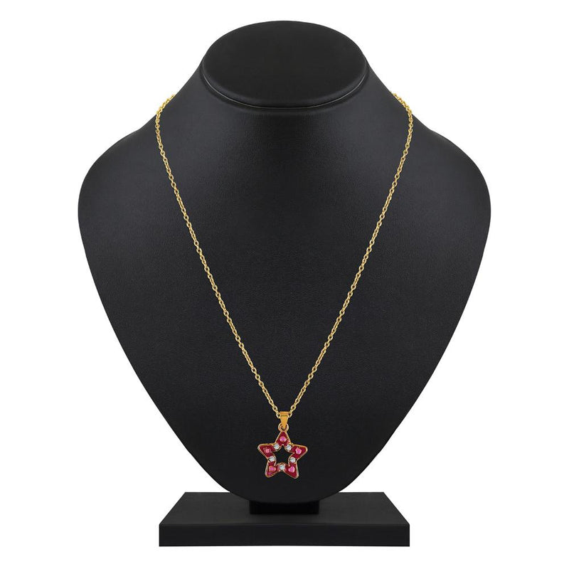 Mahi Gold Plated Pink Meenakari Work and Crystals Star Necklace Pendant for Women (PS1101869GPin)