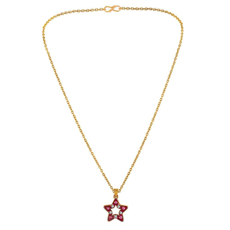 Mahi Gold Plated Pink Meenakari Work and Crystals Star Necklace Pendant for Women (PS1101869GPin)