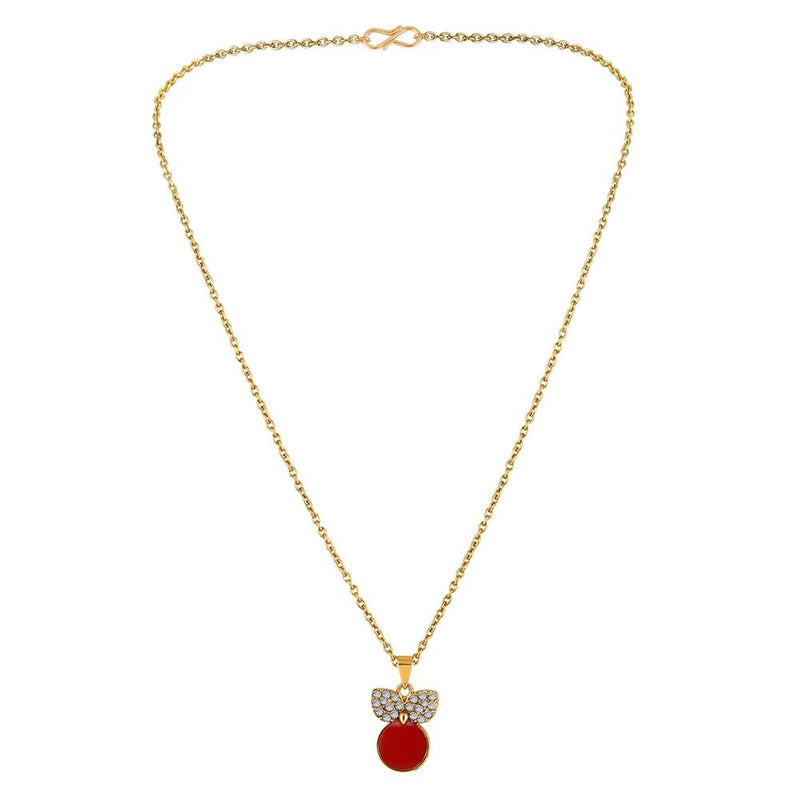Mahi Gold Plated Red Meenakari Work and Crystals Cute Necklace Pendant for Women (PS1101870GRed)