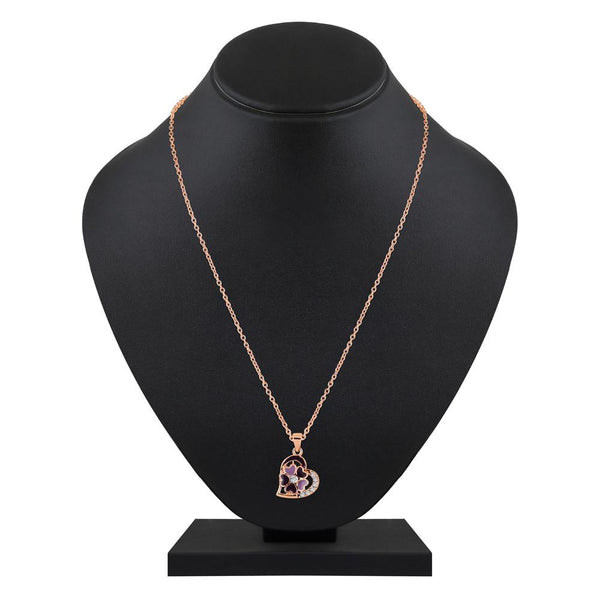 Mahi Rose Gold Plated Purple Meenakari Work and Crystals Floral Heart Necklace Pendant for Women (PS1101875ZPur)