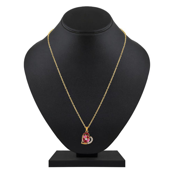 Mahi Gold Plated Pink and Maroon Meenakari Work and Crystals Floral Heart Necklace Pendant for Women (PS1101878GPinMar)